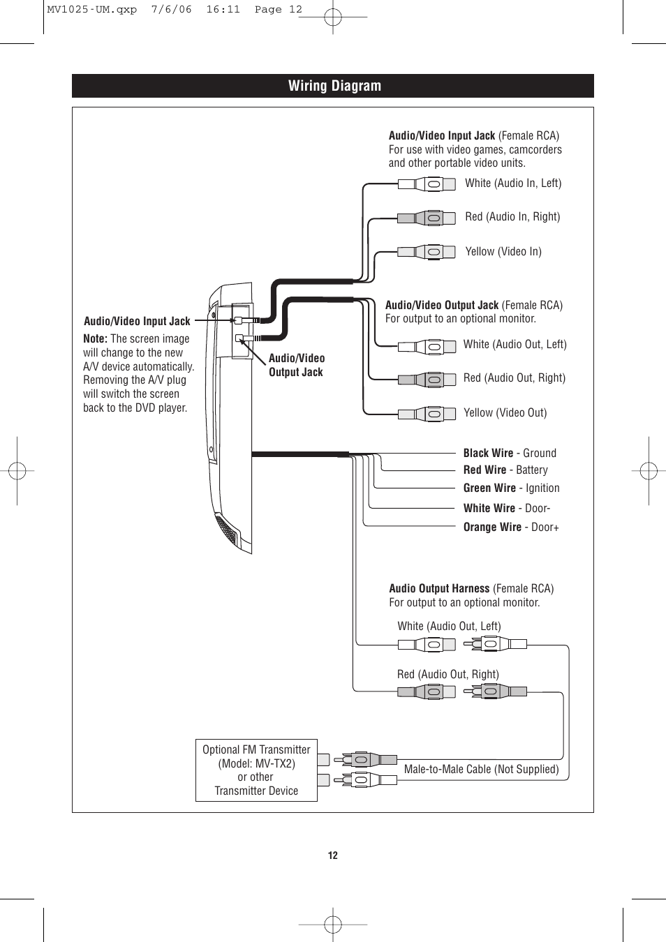 Wiring diagram | Magnadyne MV1025 User Manual | Page 12 / 16
