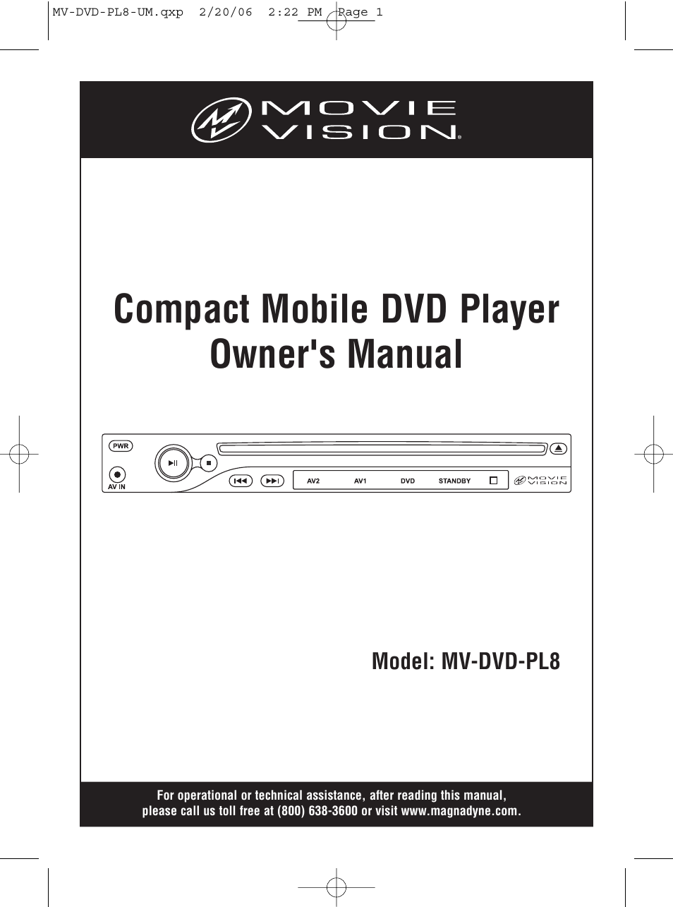 Magnadyne MV-DVD-PL8 User Manual | 20 pages