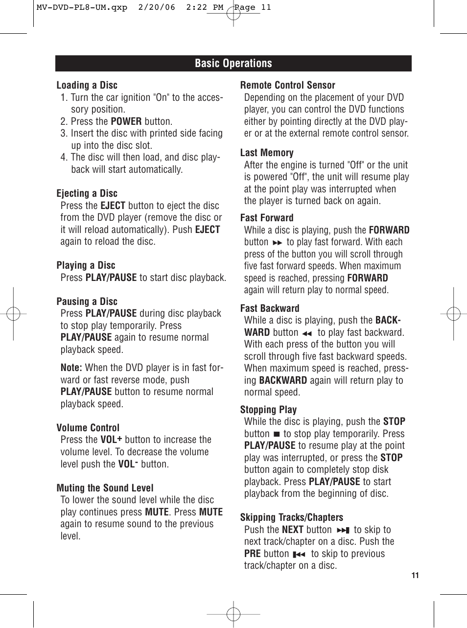 Basic operations | Magnadyne MV-DVD-PL8 User Manual | Page 11 / 20
