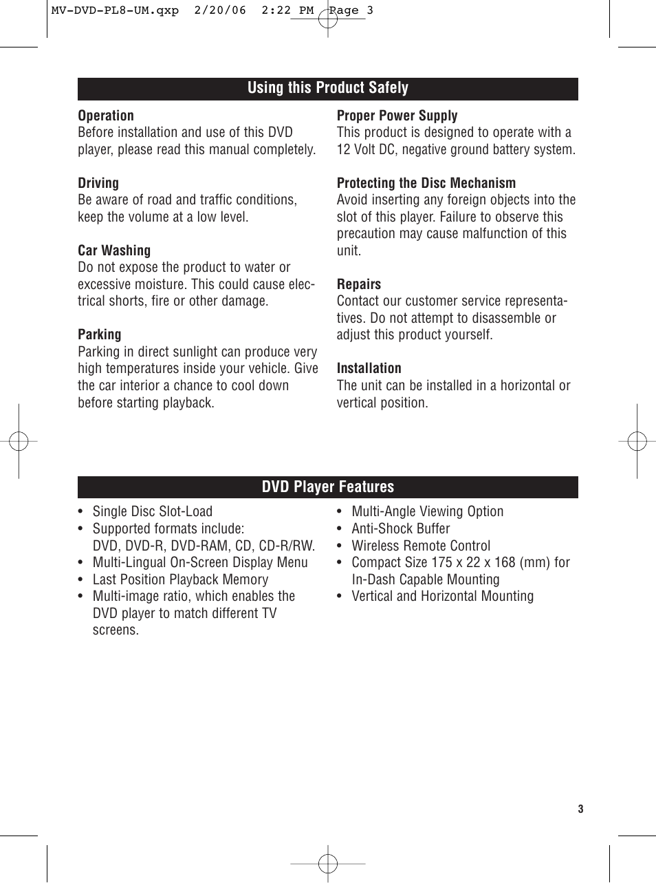 Magnadyne MV-DVD-PL8 User Manual | Page 3 / 20