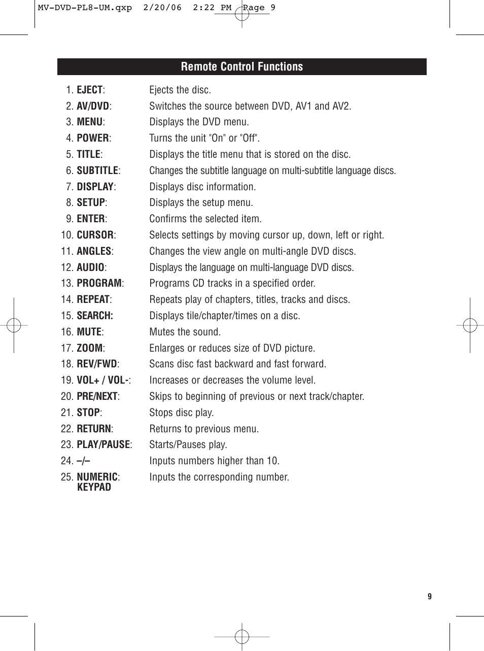 Magnadyne MV-DVD-PL8 User Manual | Page 9 / 20