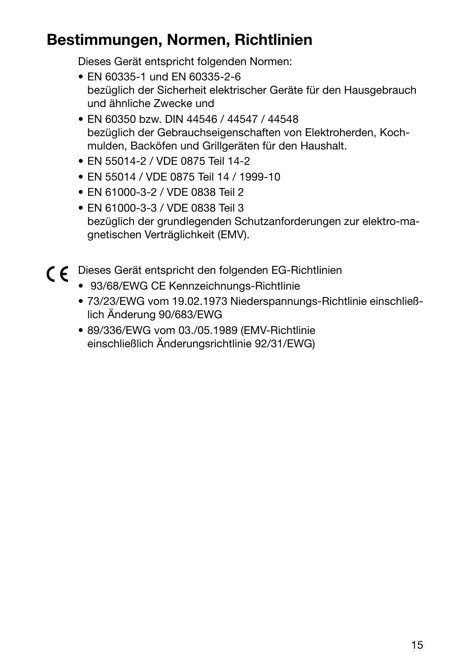 Bestimmungen, normen, richtlinien | Electrolux EHL 6645 X User Manual | Page 15 / 104