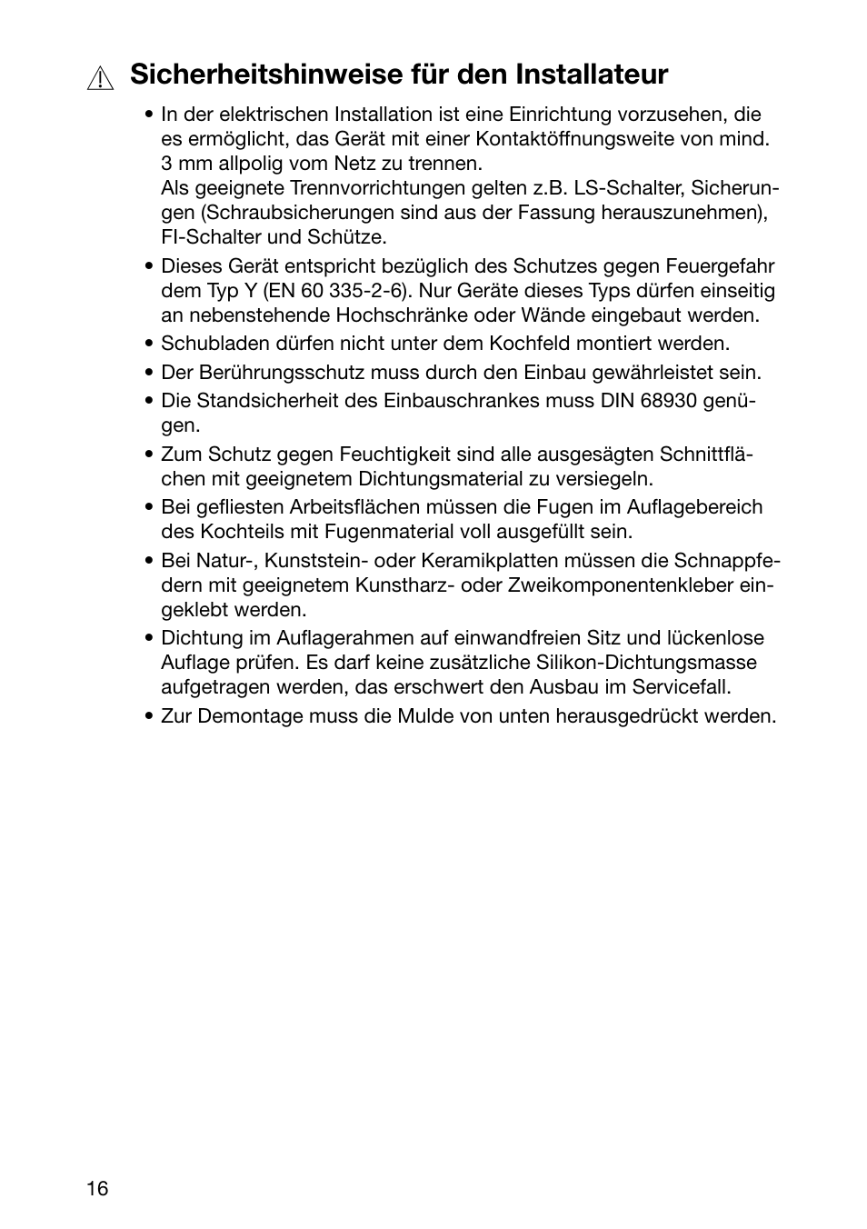 Sicherheitshinweise für den installateur | Electrolux EHL 6645 X User Manual | Page 16 / 104