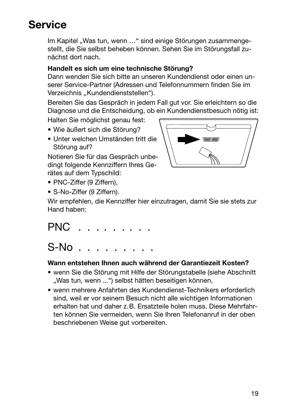Service, Pnc . . . . . . . . . s-no | Electrolux EHL 6645 X User Manual | Page 19 / 104