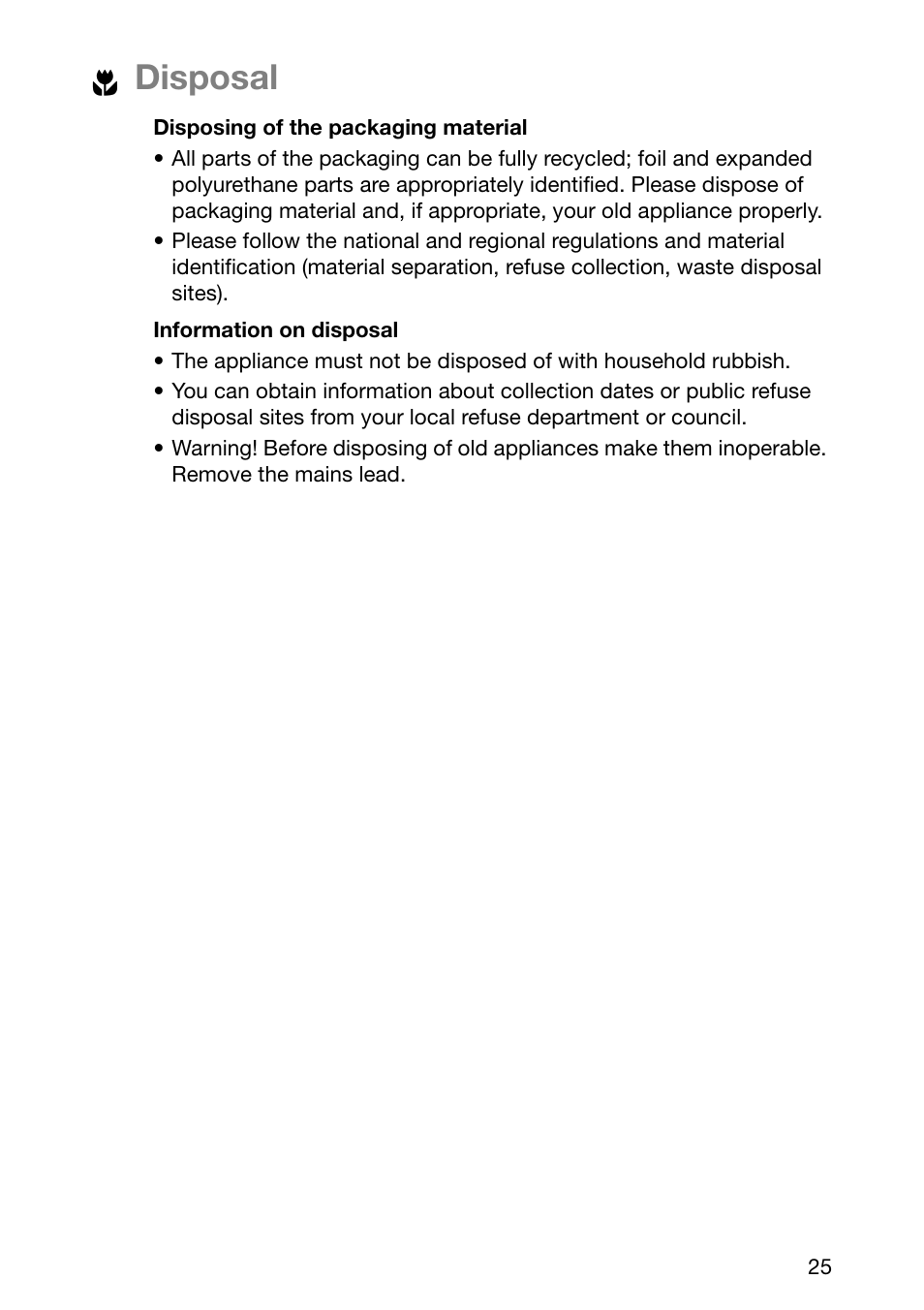 Disposal | Electrolux EHL 6645 X User Manual | Page 25 / 104
