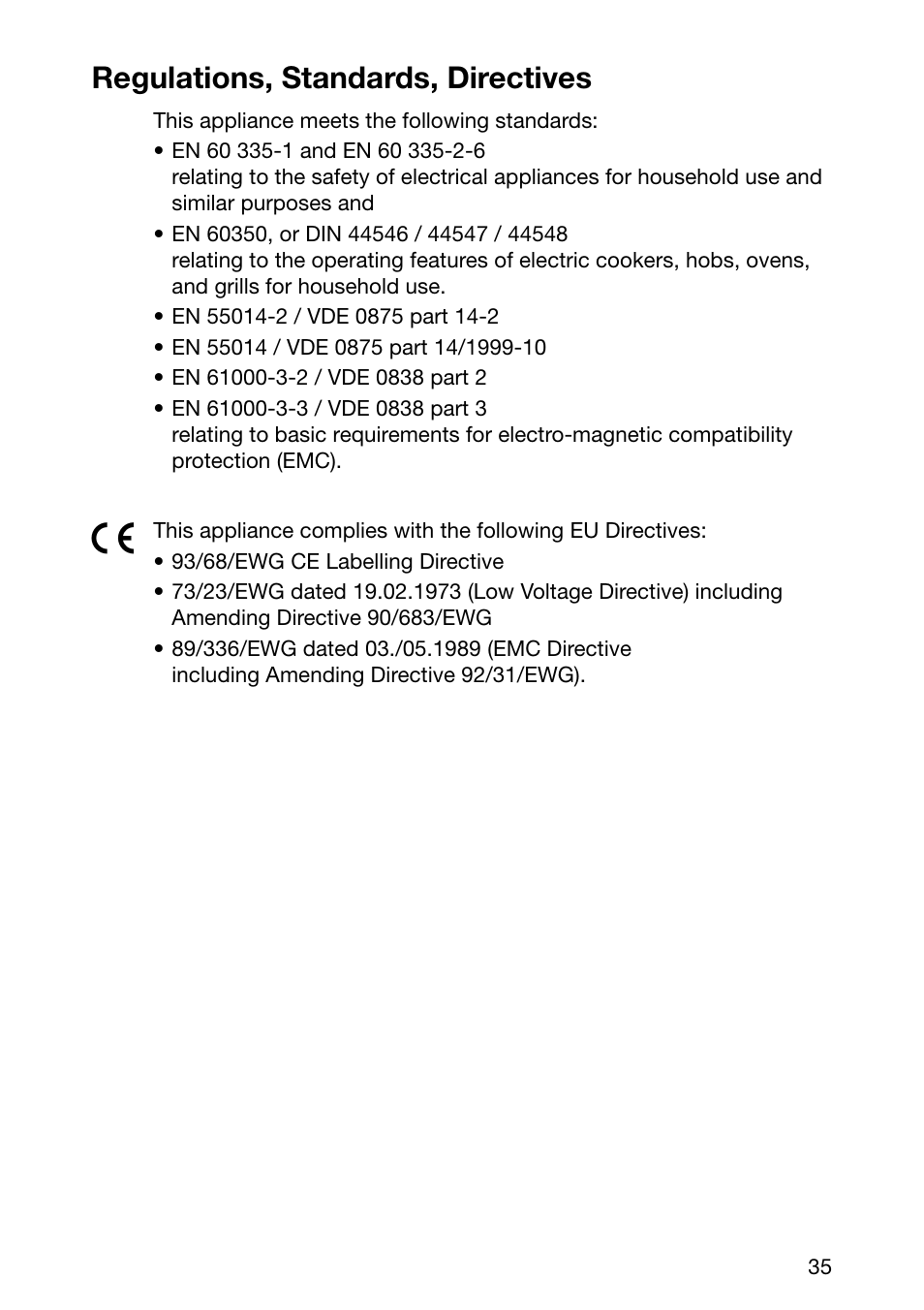Regulations, standards, directives | Electrolux EHL 6645 X User Manual | Page 35 / 104