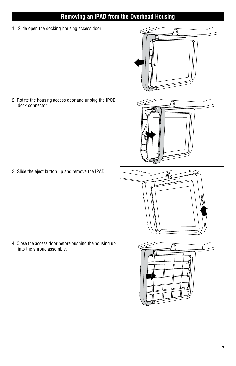 Removing an ipad from the overhead housing | Magnadyne MV-IPAD2 User Manual | Page 7 / 12