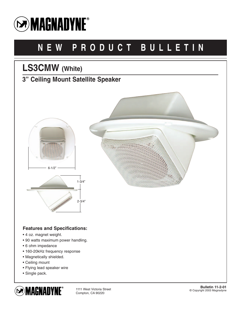 Magnadyne LS3CMW User Manual | 1 page