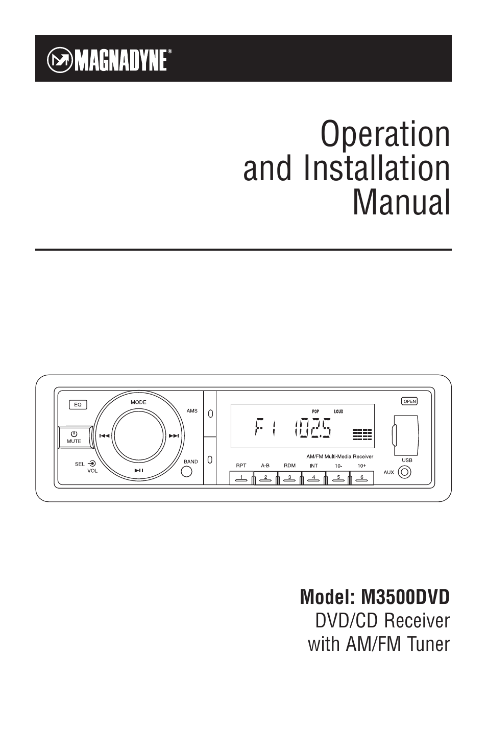 Magnadyne DVD/CD Receiver with AM/FM Tuner M3500DVD User Manual | 20 pages