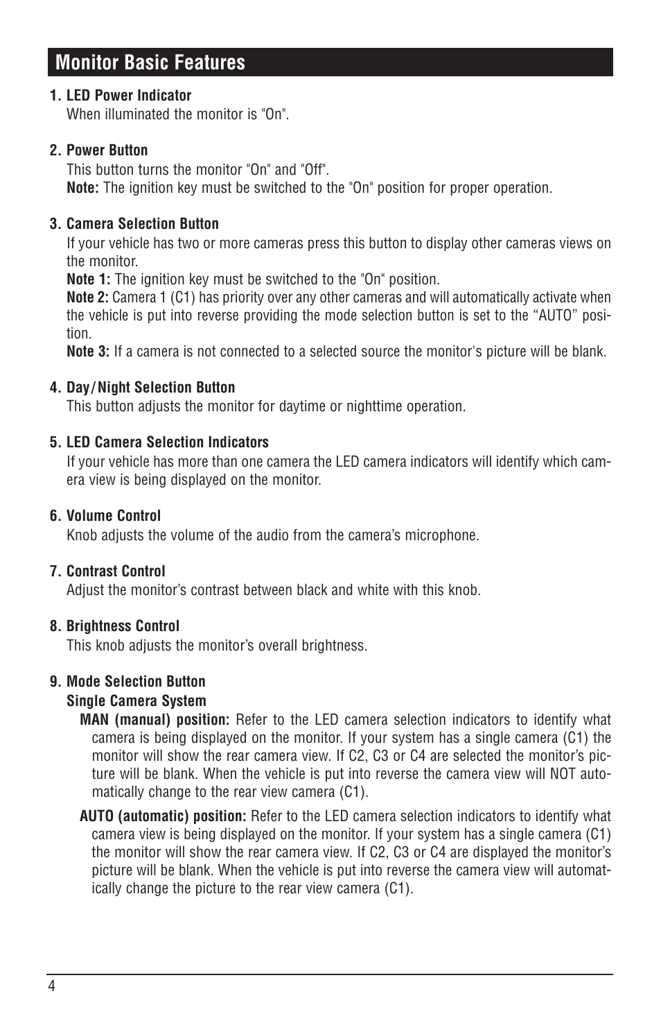 Monitor basic features | Magnadyne MCS-700BW User Manual | Page 4 / 8