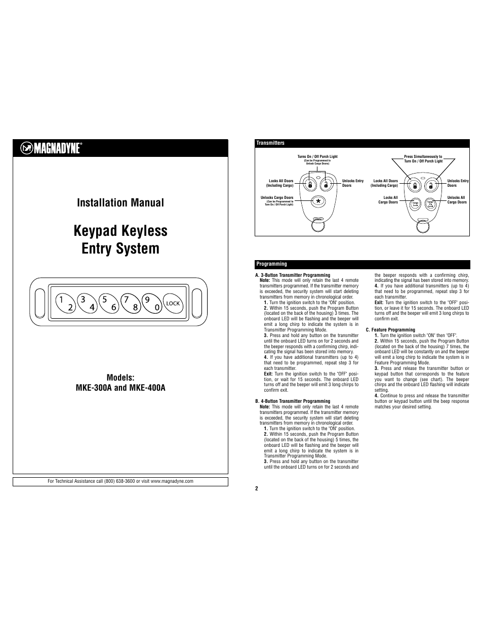 Magnadyne Keypad Keyless Entry System MKE-400A User Manual | 3 pages