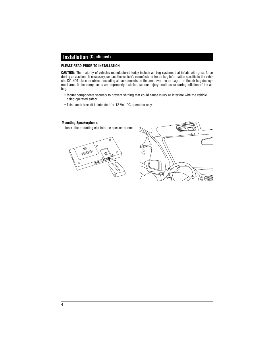 Installation | Magnadyne Bluetooth Wireless Hands Free Kit Speakerphone BT-HFKP30 User Manual | Page 4 / 12