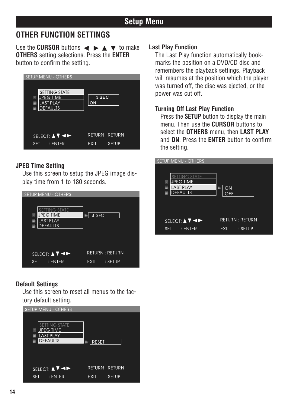 Setup menu, Other function settings | Magnadyne MV1020 User Manual | Page 14 / 20