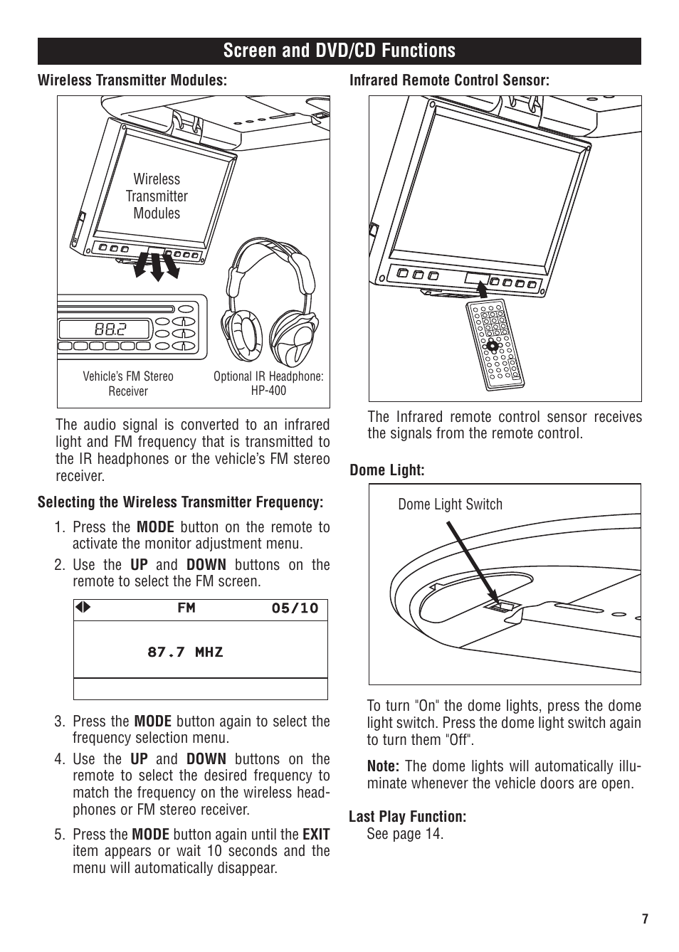 Screen and dvd/cd functions | Magnadyne MV1020 User Manual | Page 7 / 20
