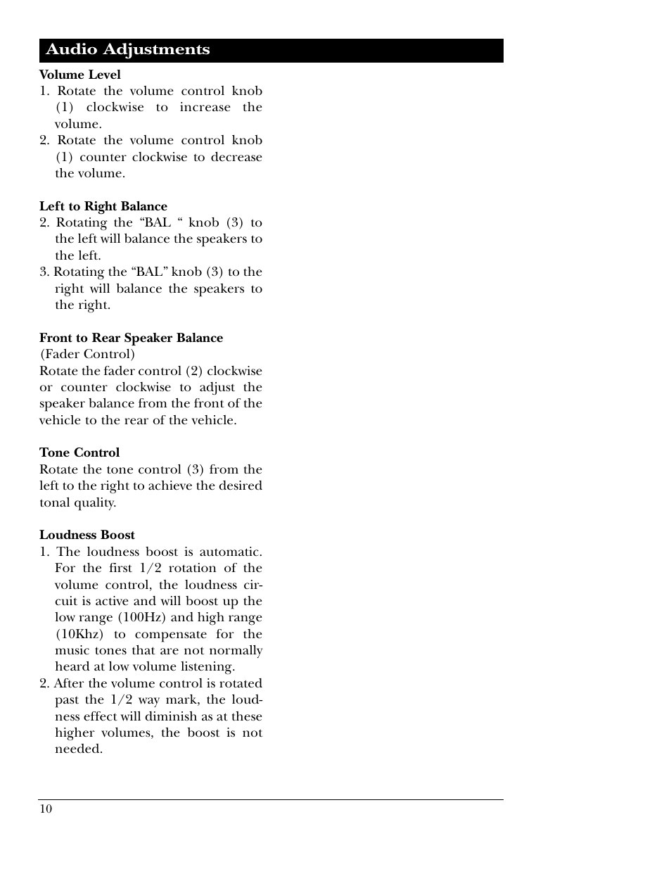 Audio adjustments | Magnadyne M9800 User Manual | Page 10 / 12