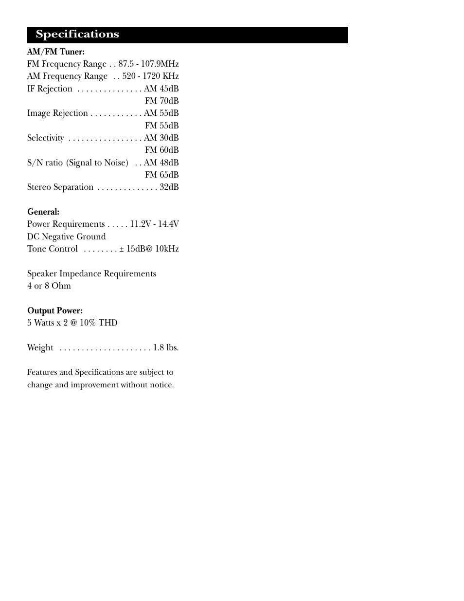 Specifications | Magnadyne M9800 User Manual | Page 11 / 12