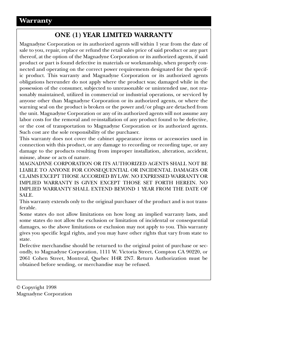 Magnadyne M9800 User Manual | Page 12 / 12