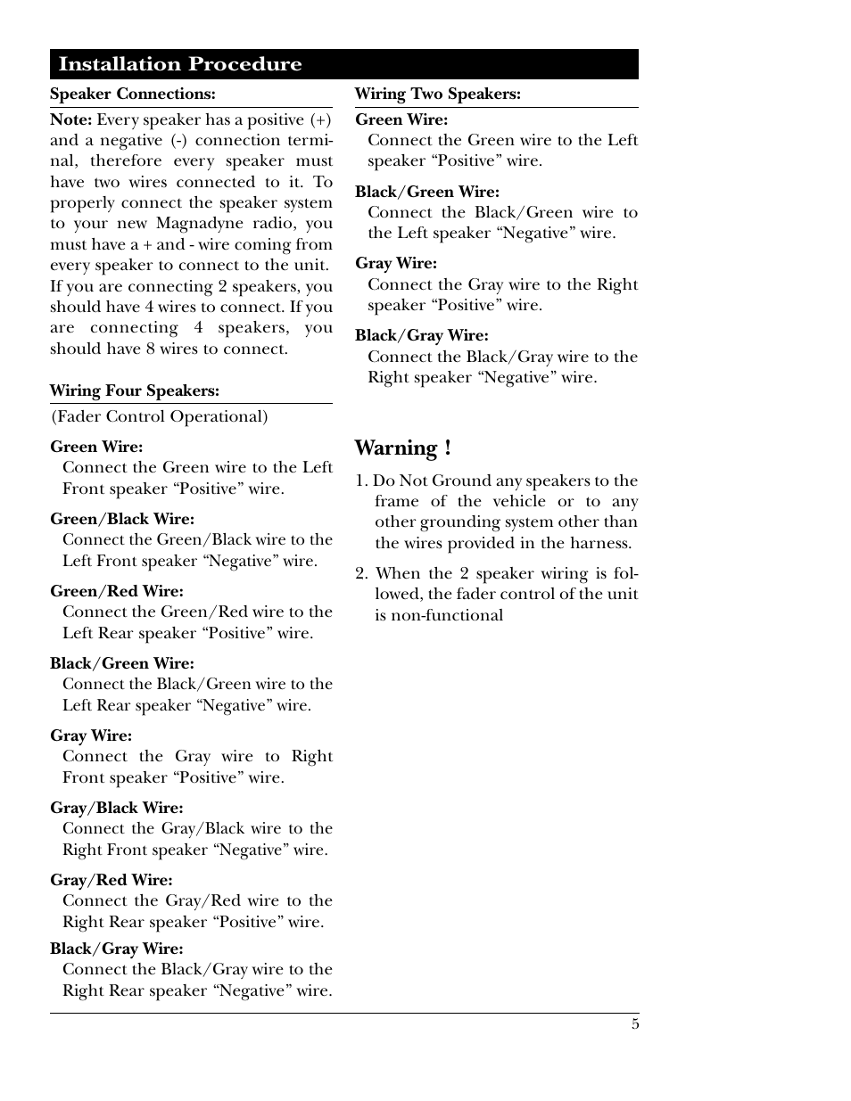 Warning, Installation procedure | Magnadyne M9800 User Manual | Page 5 / 12