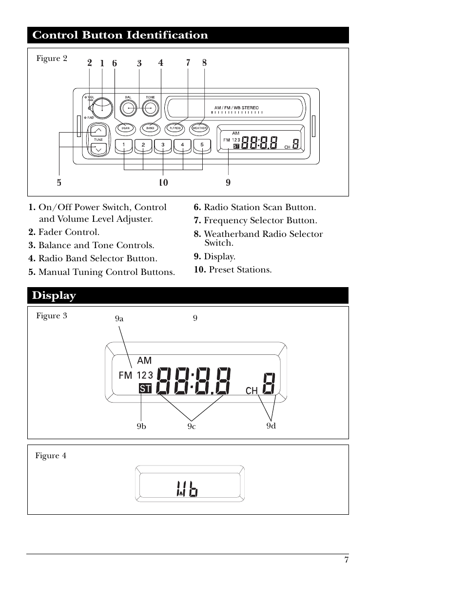 Control button identification, Display | Magnadyne M9800 User Manual | Page 7 / 12