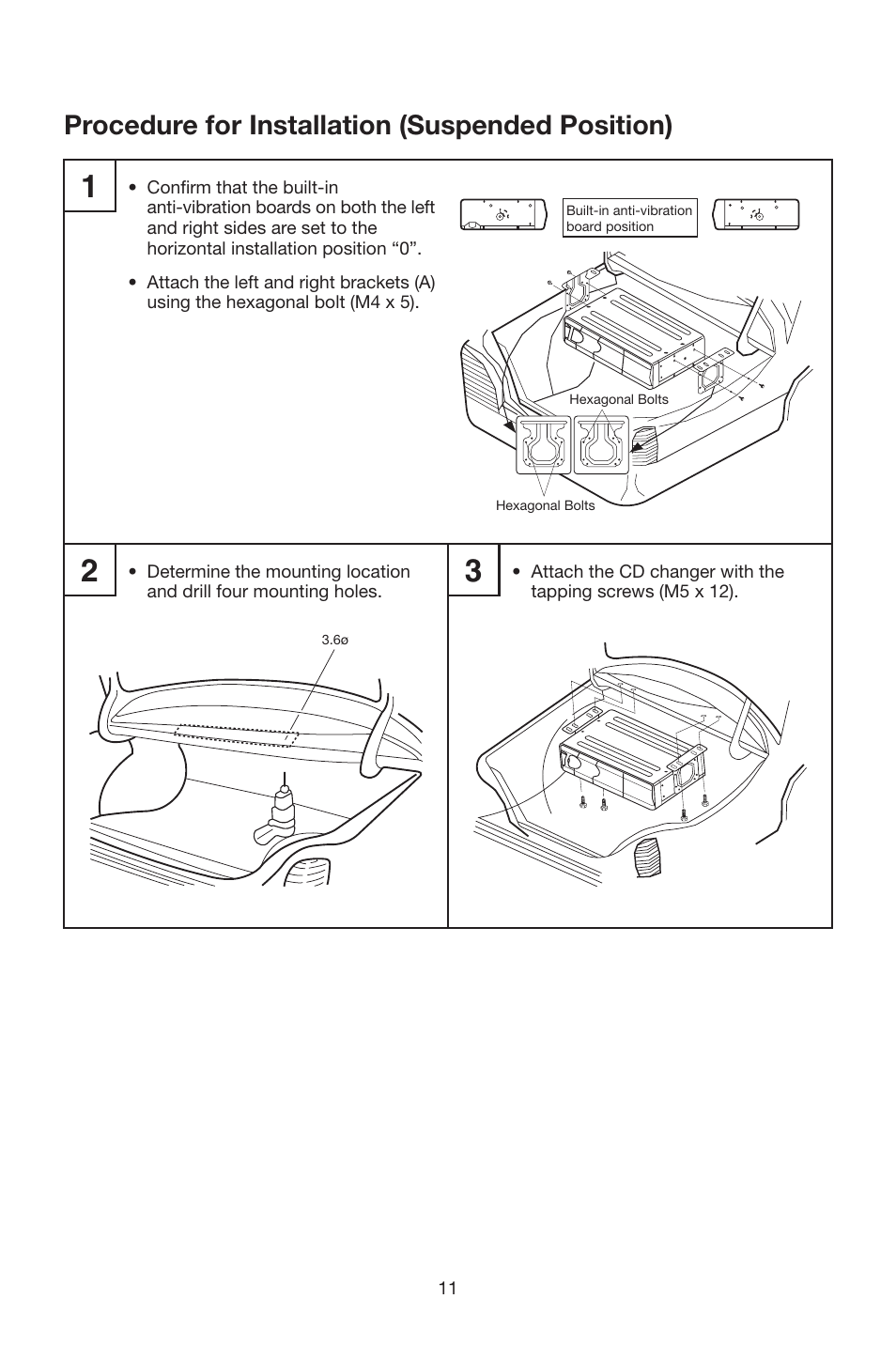 Installation, Procedure for installation (suspended position) | Magnadyne EAX540 User Manual | Page 11 / 12