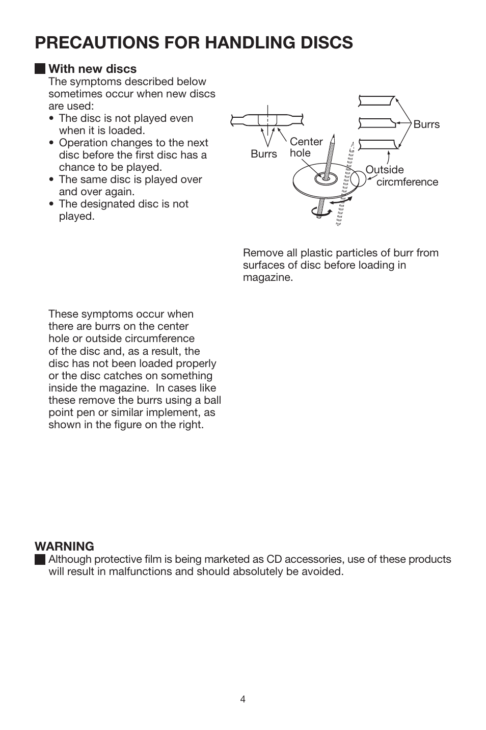 Precautions for handling discs | Magnadyne EAX540 User Manual | Page 4 / 12