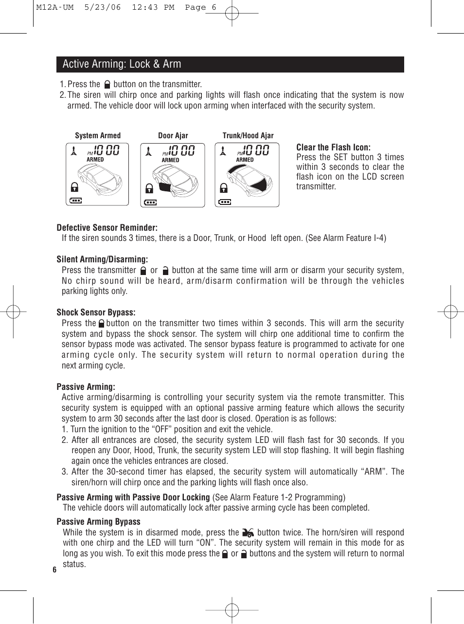 Active arming: lock & arm | Magnadyne M12A User Manual | Page 6 / 20