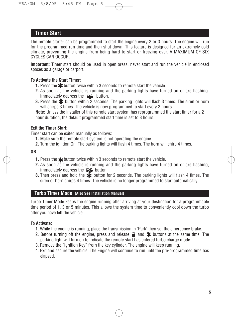 Timer start | Magnadyne M6A User Manual | Page 5 / 8