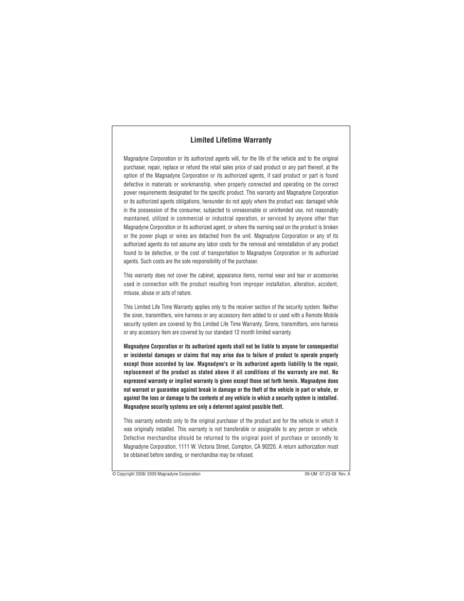 Magnadyne X9 User Manual | Page 20 / 20