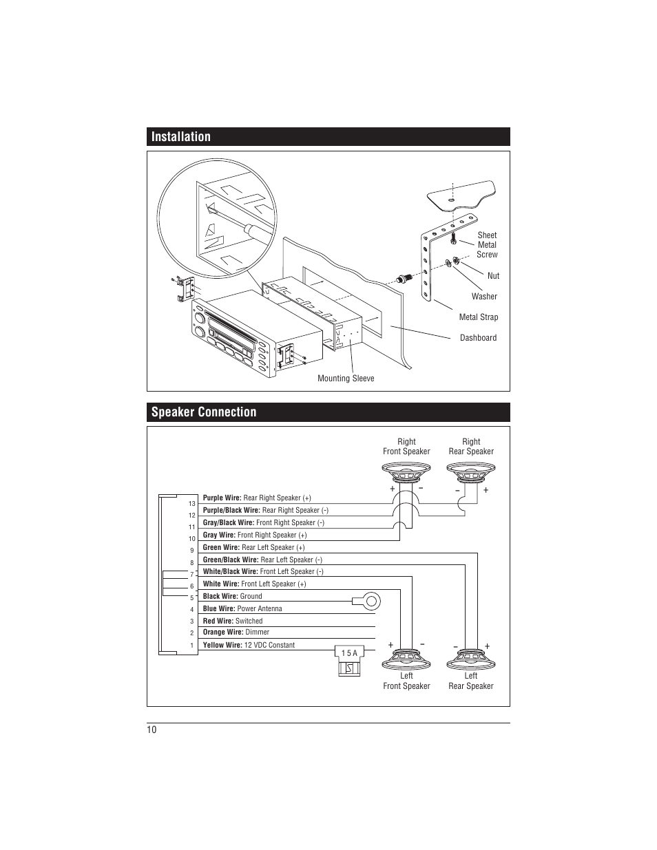 Installation, Speaker connection | Magnadyne M9999 User Manual | Page 10 / 12