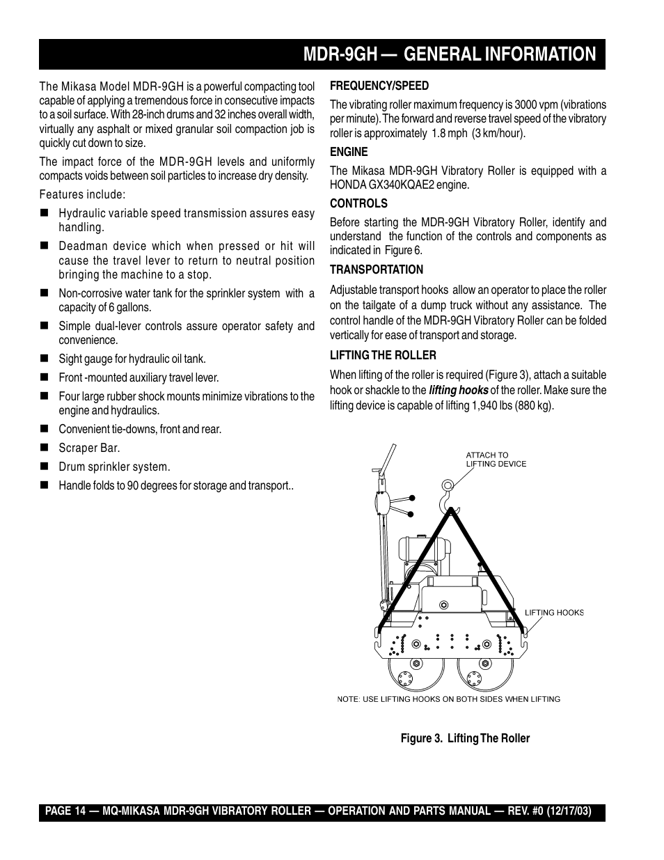 Mdr-9gh — general information | Multiquip Mikasa Vibratory Walk-Behind Roller MDR-9GH User Manual | Page 14 / 106