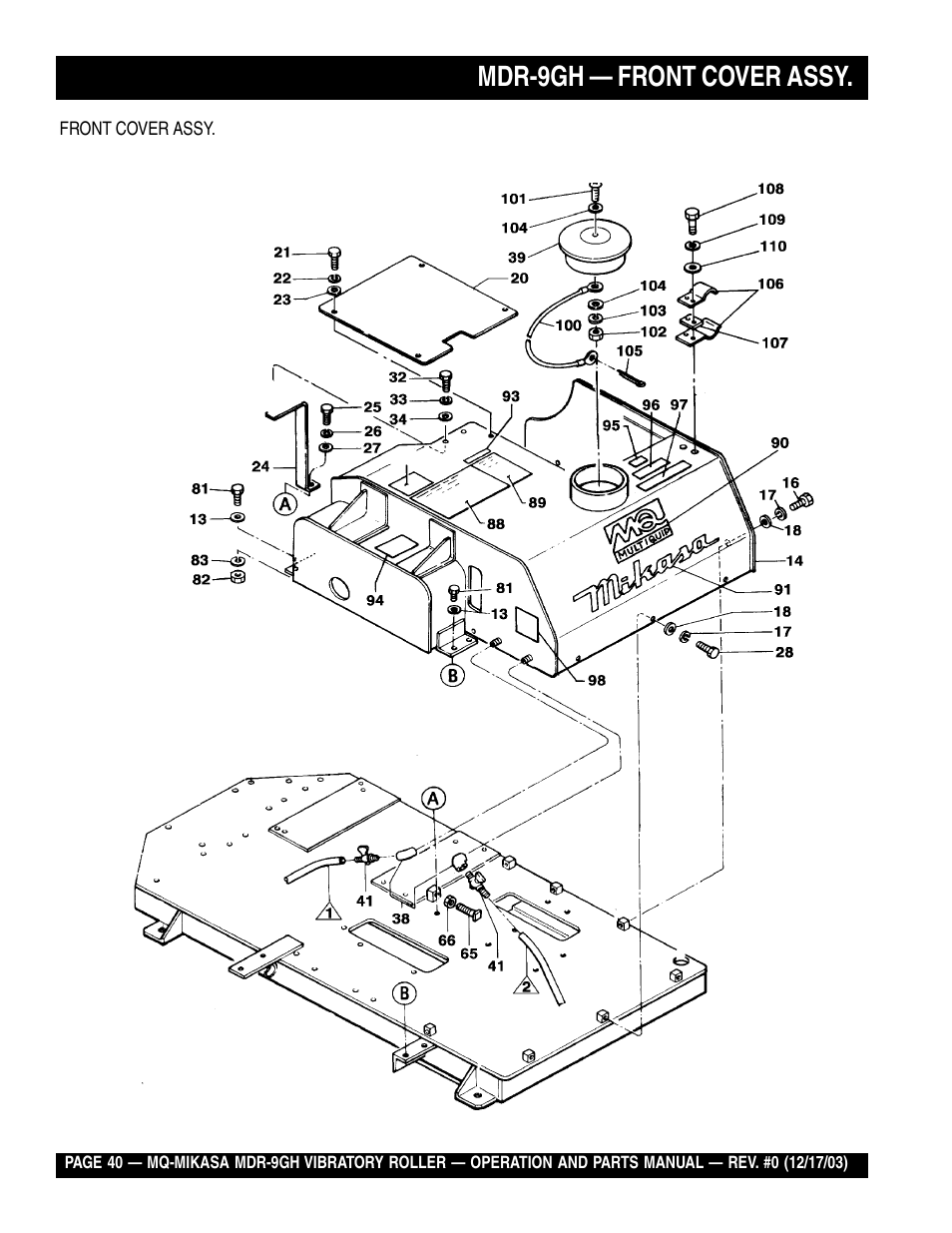 Mdr-9gh — front cover assy | Multiquip Mikasa Vibratory Walk-Behind Roller MDR-9GH User Manual | Page 40 / 106