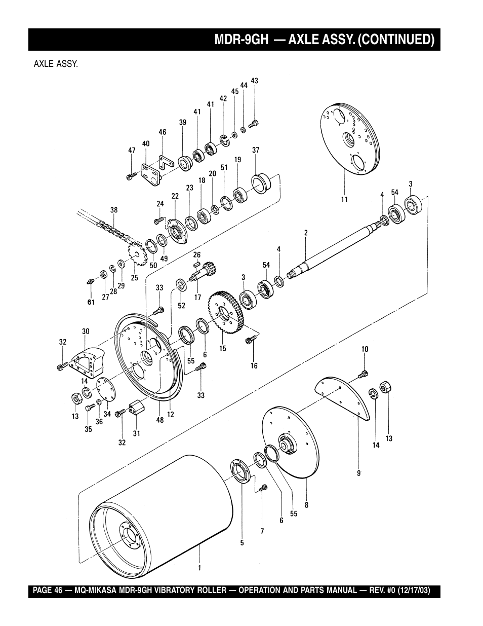 Mdr-9gh — axle assy. (continued) | Multiquip Mikasa Vibratory Walk-Behind Roller MDR-9GH User Manual | Page 46 / 106