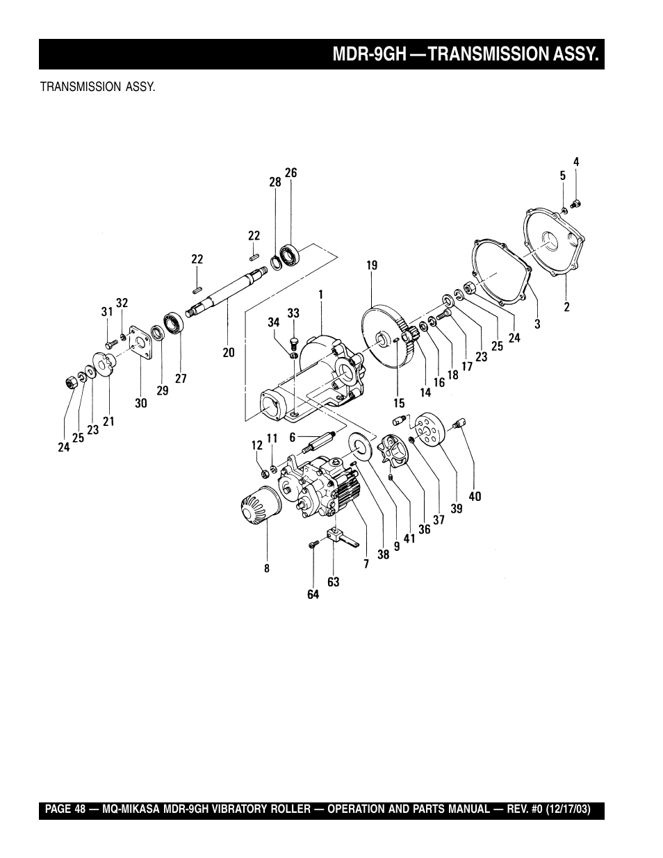 Mdr-9gh — transmission assy | Multiquip Mikasa Vibratory Walk-Behind Roller MDR-9GH User Manual | Page 48 / 106