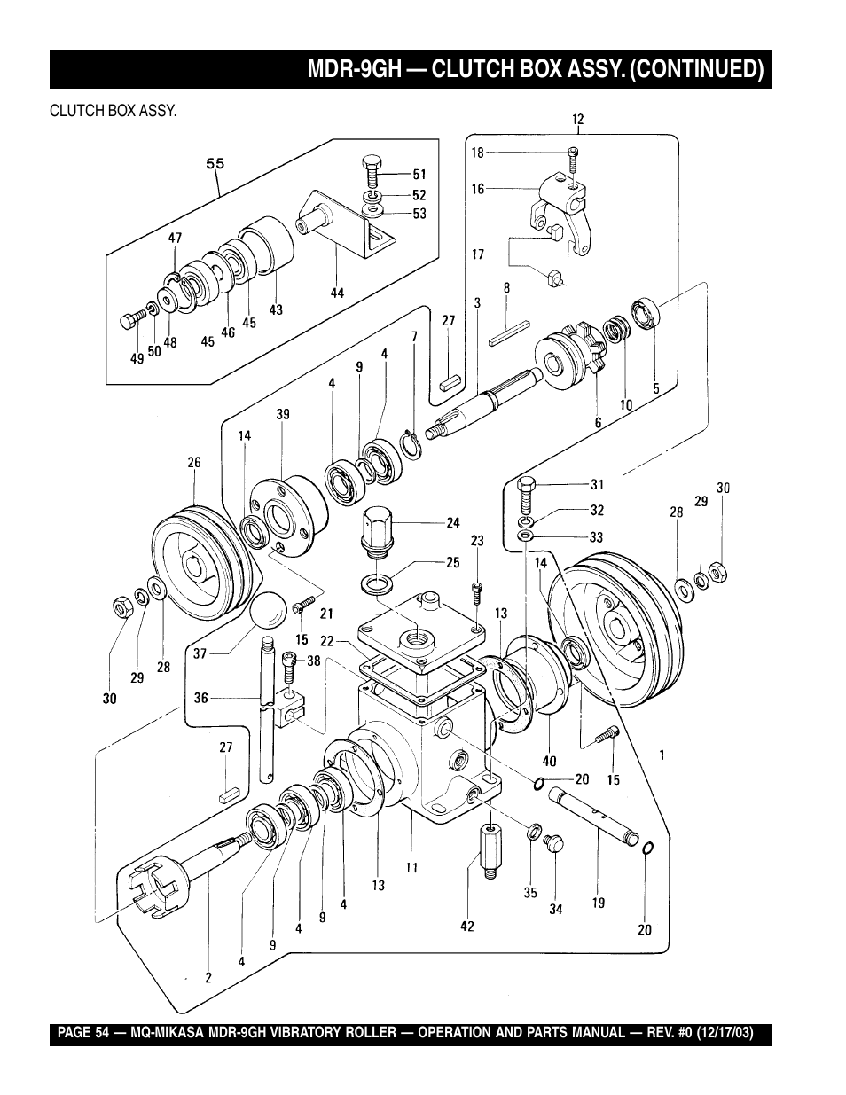 Mdr-9gh — clutch box assy. (continued) | Multiquip Mikasa Vibratory Walk-Behind Roller MDR-9GH User Manual | Page 54 / 106