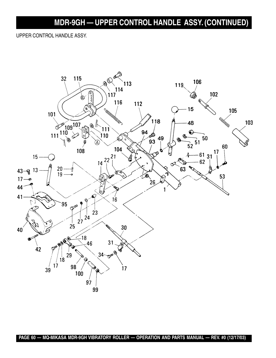 Mdr-9gh — upper control handle assy. (continued) | Multiquip Mikasa Vibratory Walk-Behind Roller MDR-9GH User Manual | Page 60 / 106