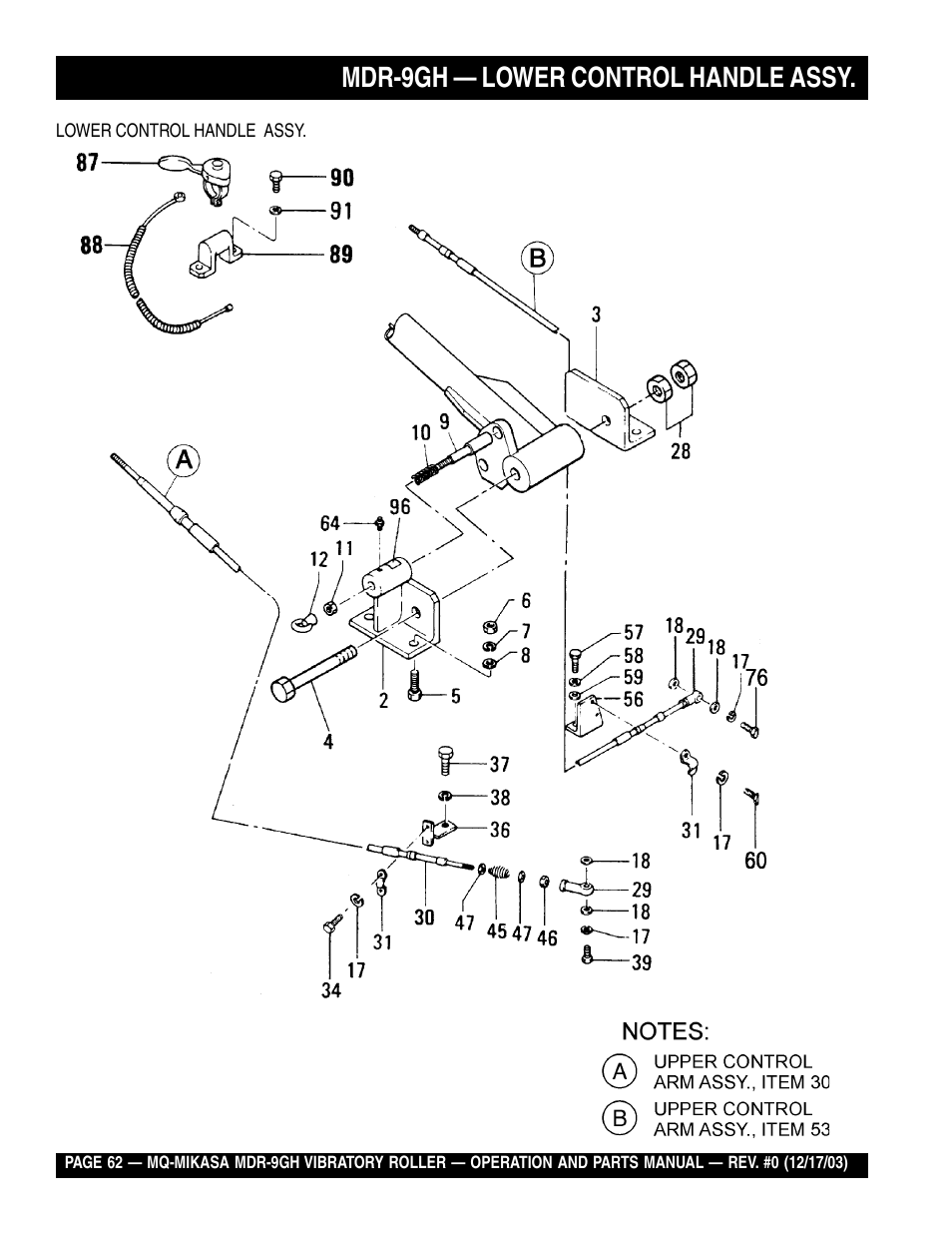 Mdr-9gh — lower control handle assy | Multiquip Mikasa Vibratory Walk-Behind Roller MDR-9GH User Manual | Page 62 / 106