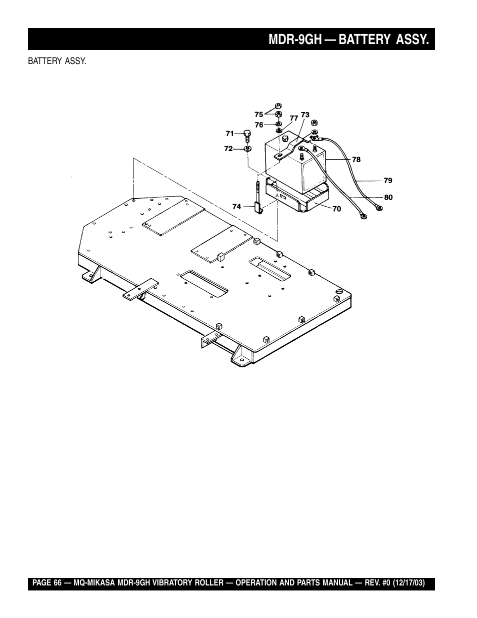 Mdr-9gh — battery assy | Multiquip Mikasa Vibratory Walk-Behind Roller MDR-9GH User Manual | Page 66 / 106