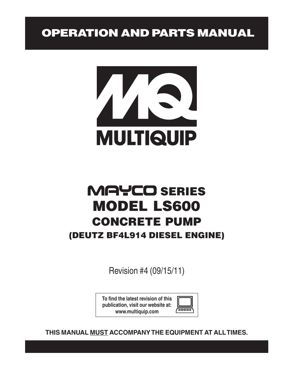 Multiquip Mayco Concrete Pump LS600 User Manual | 152 pages
