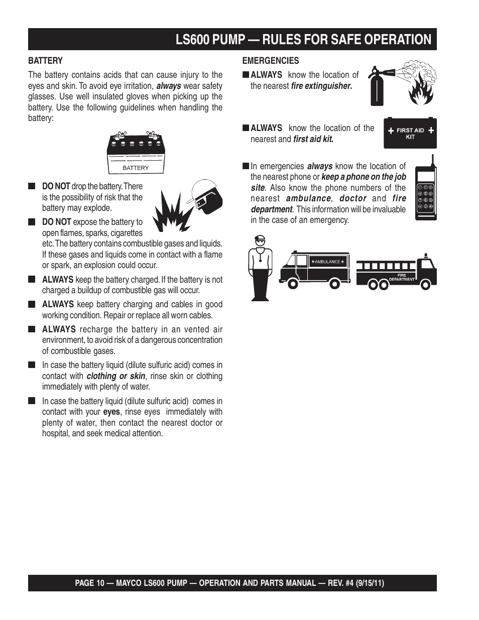 Ls600 pump — rules for safe operation | Multiquip Mayco Concrete Pump LS600 User Manual | Page 10 / 152