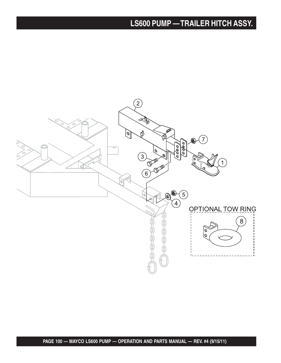 Ls600 pump — trailer hitch assy | Multiquip Mayco Concrete Pump LS600 User Manual | Page 100 / 152