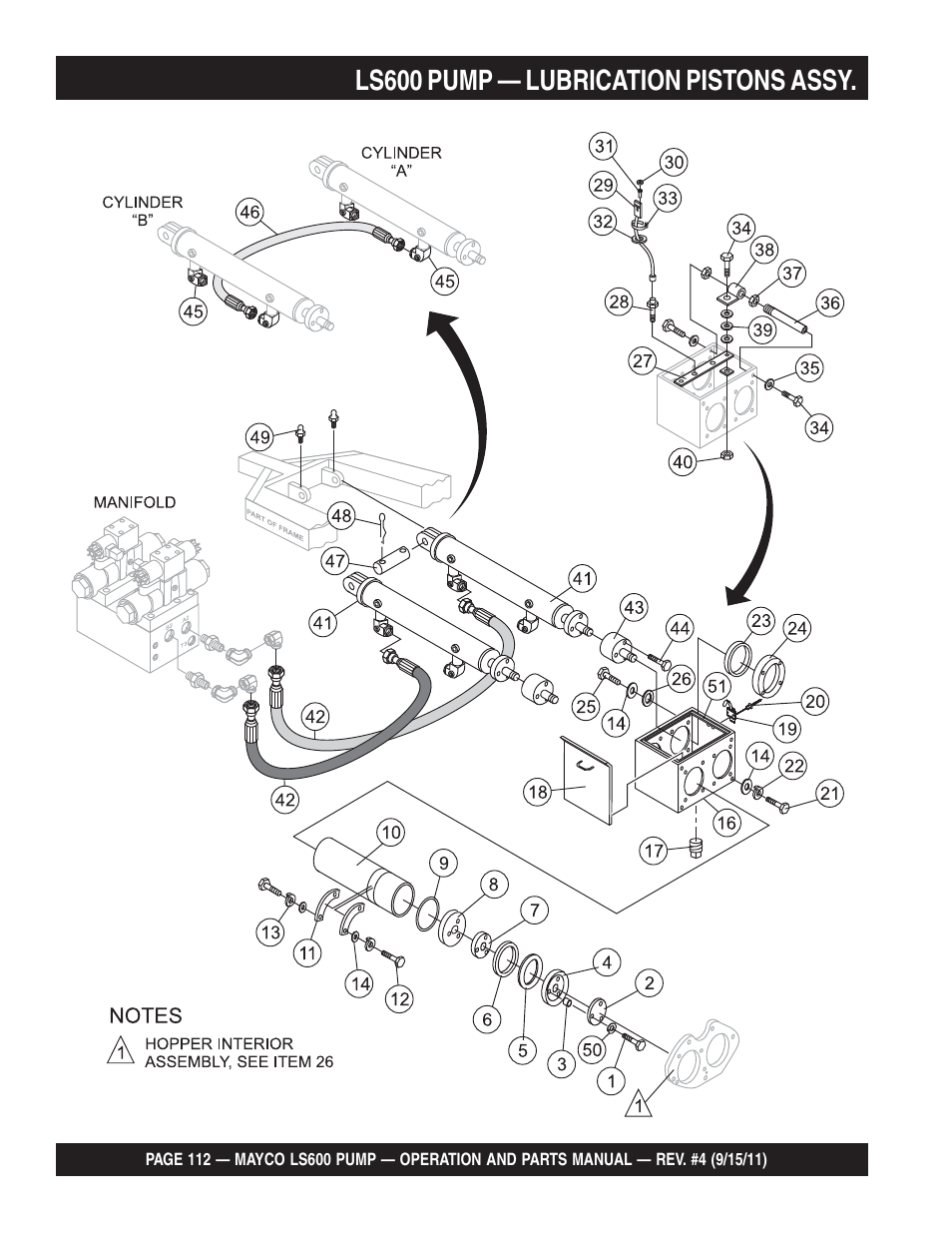Ls600 pump — lubrication pistons assy | Multiquip Mayco Concrete Pump LS600 User Manual | Page 112 / 152
