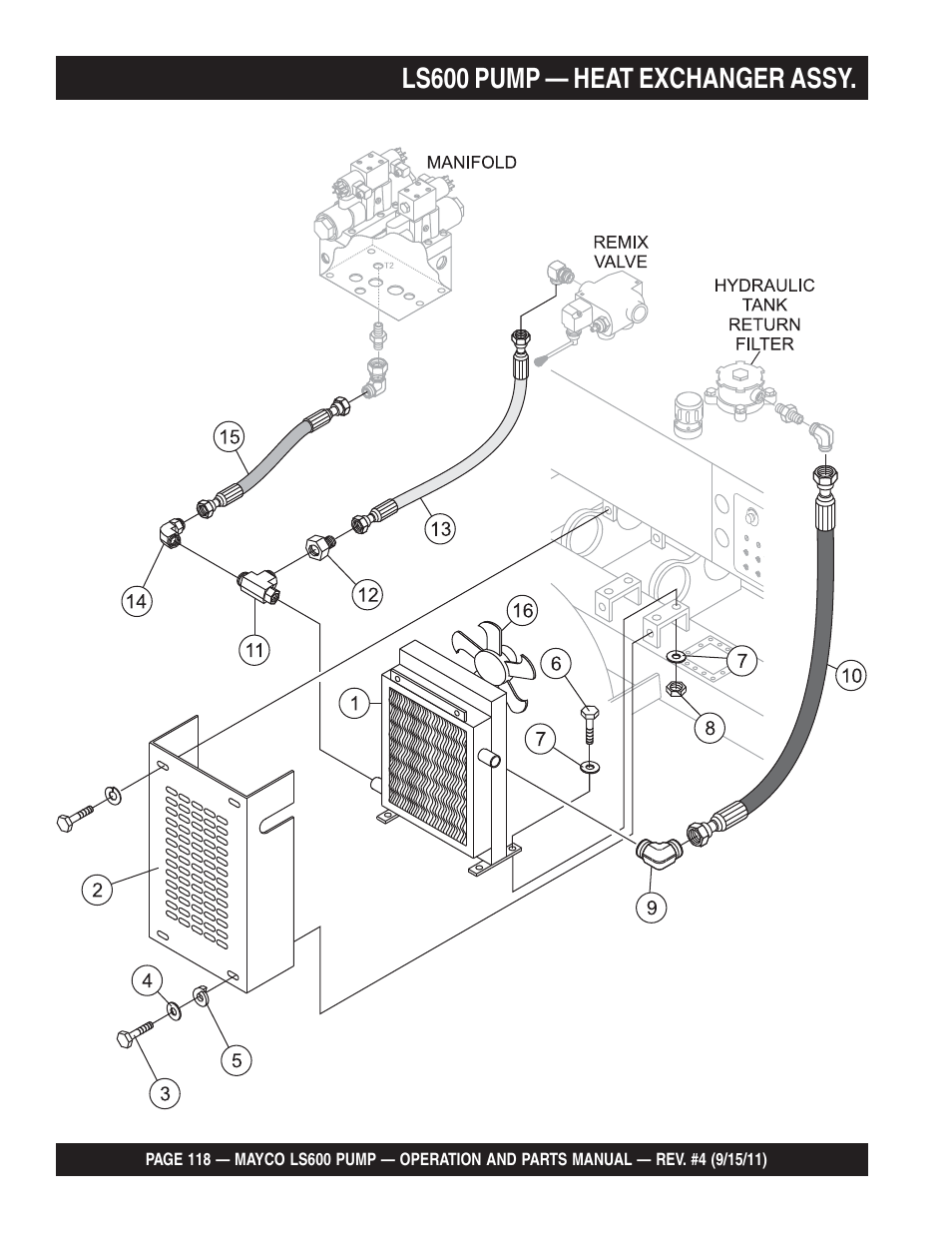 Ls600 pump — heat exchanger assy | Multiquip Mayco Concrete Pump LS600 User Manual | Page 118 / 152
