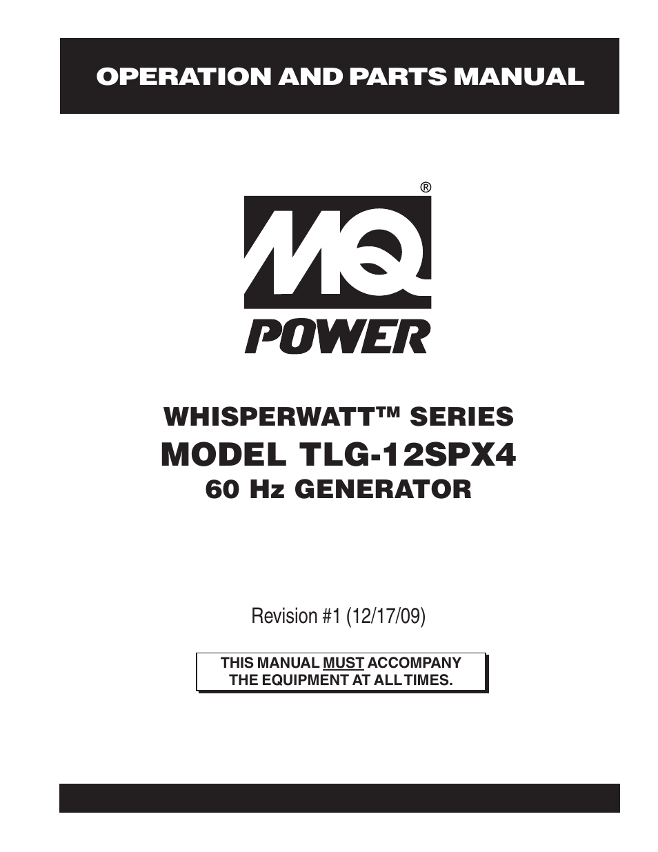 Multiquip MQ Power Whisperwatt 60 Hz Generator TLG-12SPX4 User Manual | 72 pages