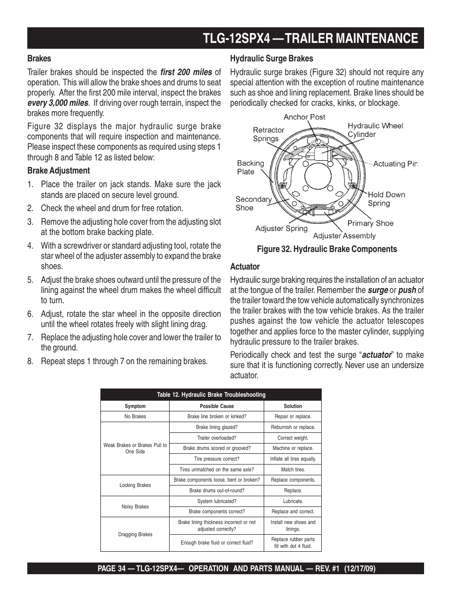 Tlg-12spx4 — trailer maintenance | Multiquip MQ Power Whisperwatt 60 Hz Generator TLG-12SPX4 User Manual | Page 34 / 72