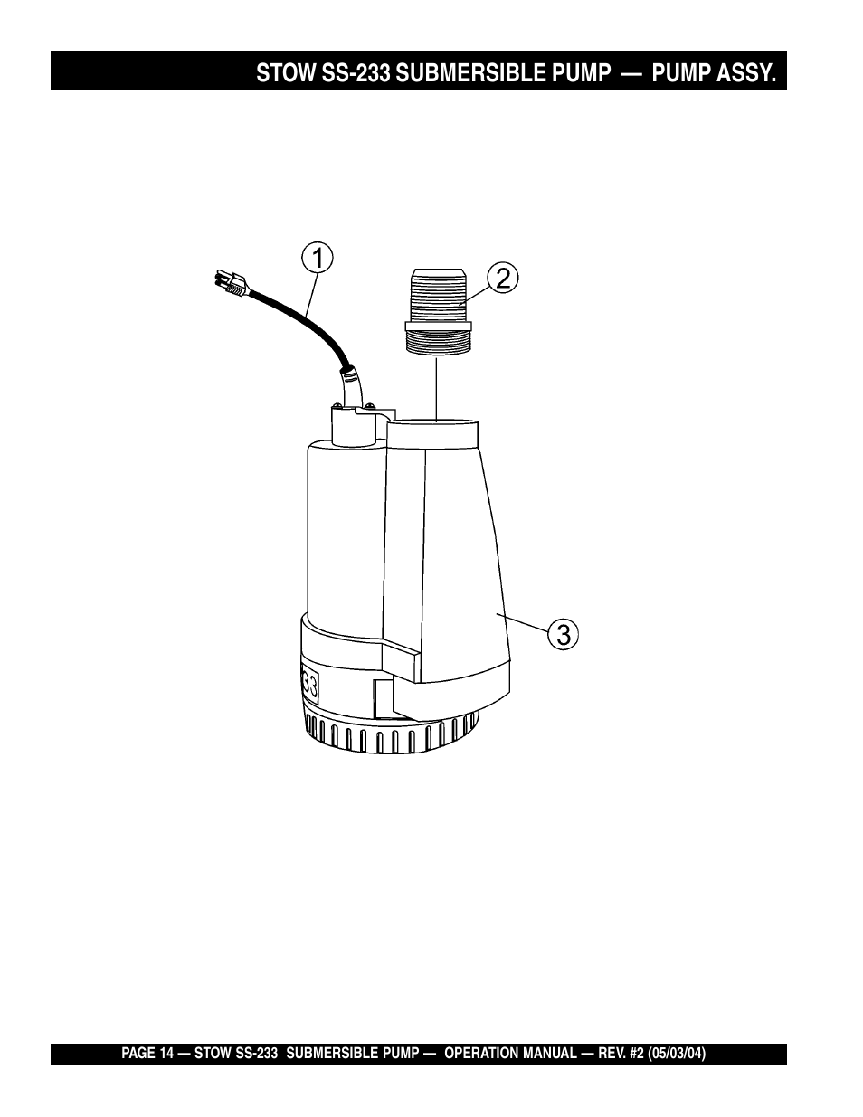 Stow ss-233 submersible pump — pump assy | Multiquip Stow Submersible Pump SS-233 User Manual | Page 14 / 18