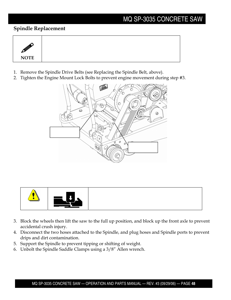 Mq sp-3035 concrete saw | Multiquip Diamond Back SP3 Street Pro Professional Slab Saw 35 HP Wisconsin Diesel Engine SP303530 User Manual | Page 50 / 123