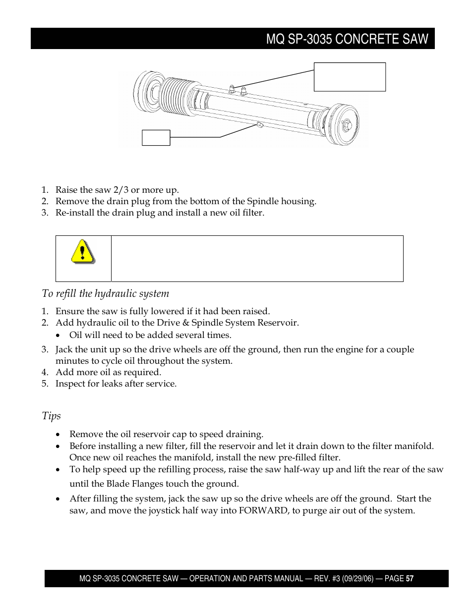 Mq sp-3035 concrete saw | Multiquip Diamond Back SP3 Street Pro Professional Slab Saw 35 HP Wisconsin Diesel Engine SP303530 User Manual | Page 59 / 123