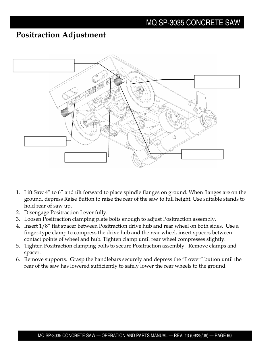 Mq sp-3035 concrete saw positraction adjustment | Multiquip Diamond Back SP3 Street Pro Professional Slab Saw 35 HP Wisconsin Diesel Engine SP303530 User Manual | Page 62 / 123