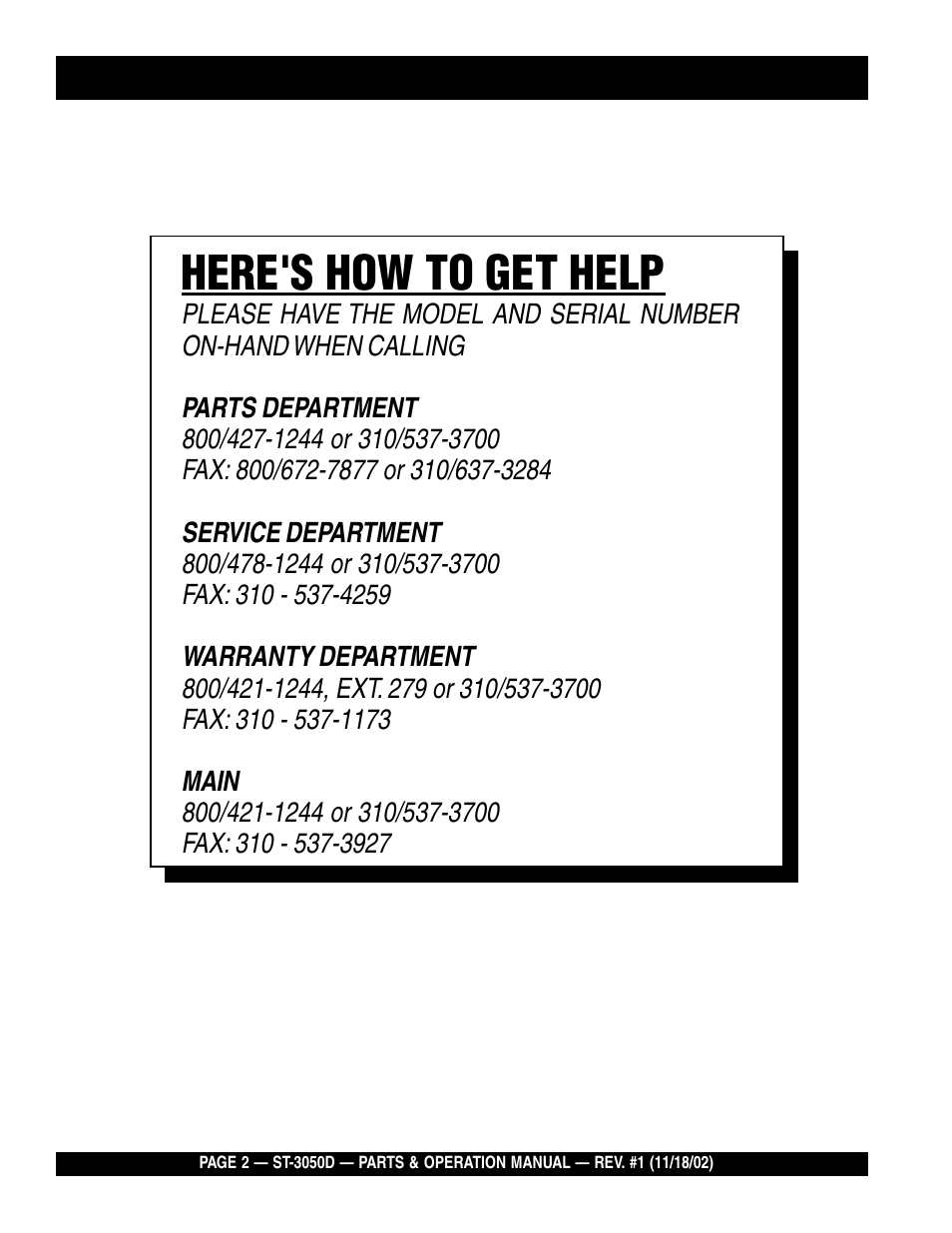 Here's how to get help | Multiquip Submersible Pump ST-3050D User Manual | Page 2 / 38