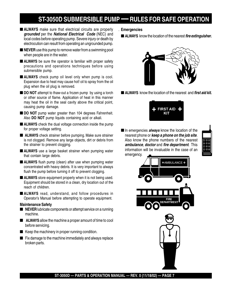 St-3050d submersible pump, Rules for safe operation | Multiquip Submersible Pump ST-3050D User Manual | Page 7 / 38